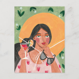 Postal Chica con papel tapiz de flores de gafas de sol go