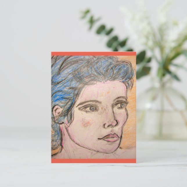 Postal Chica con pelo azul (Anverso de pie)