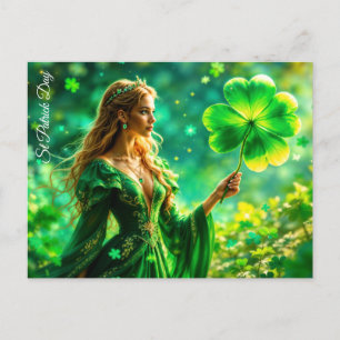 Postal Chica con pelo dorado St Patrick día magia irlande