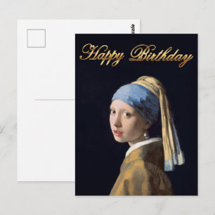 Postal Chica con pendiente de perla 1665 Feliz Cumpleaños