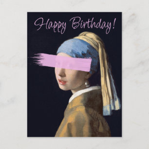 Postal Chica con pendiente de perla Feliz cumpleaños 