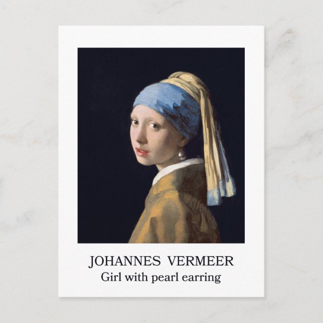 Postal Chica con perlas de 1665 Johannes Vermeer (Anverso)