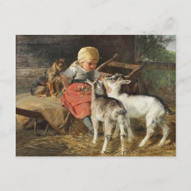 Postal Chica con Perro y Niños Hermine Biedermann-Arendts (Anverso)