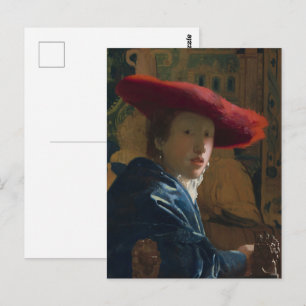 Postal Chica con sombrero rojo de Vermeer vintage