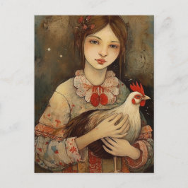 Postal Chica con su Mascota Pollo Ai Art