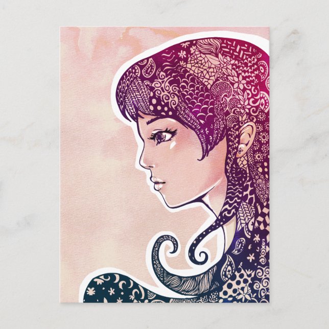 Postal Chica con tinta Guay con pelo degradado con patron (Anverso)