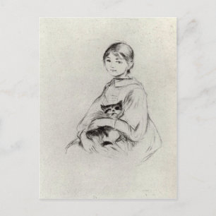 Postal Chica con un gato de Berthe Morisot
