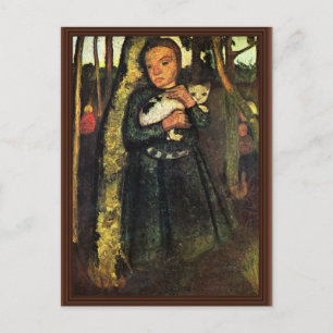 Postal Chica Con Un Gato En El Bosque Birch De Modersohn-