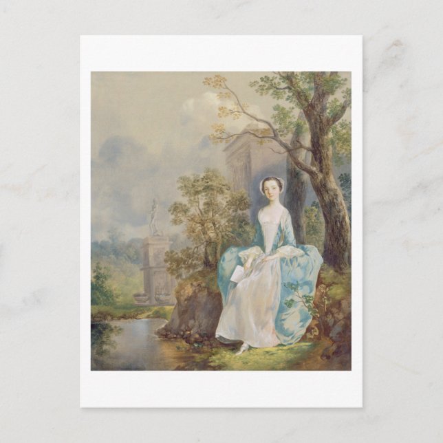 Postal Chica con un libro sentado en un parque, c.1750 (a (Anverso)