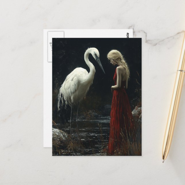Postal Chica Con Un Pájaro Blanco Gigante (Anverso/Reverso In Situ)