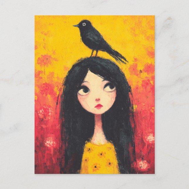 Postal Chica con un pájaro en la cabeza (Anverso)