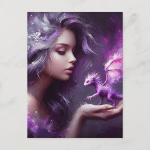 Postal Chica con un pequeño dragón morado