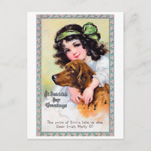 Postal Chica con un perro guardián irlandés, Día de San P
