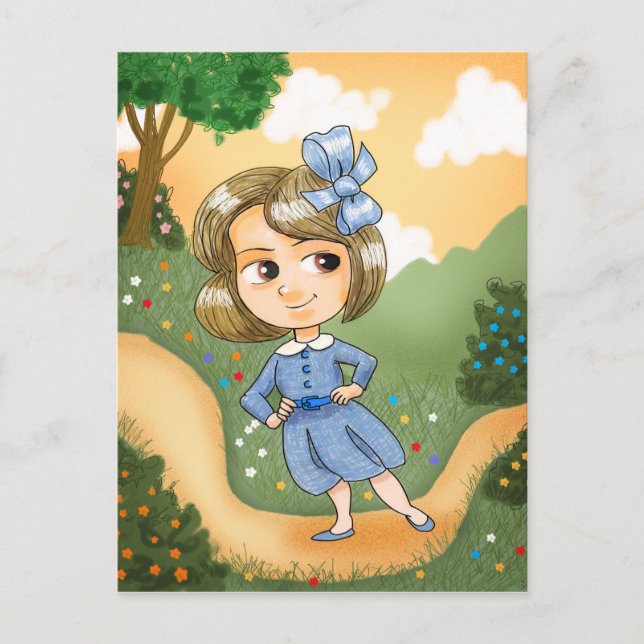 Postal Chica con un vestido azul (Anverso)