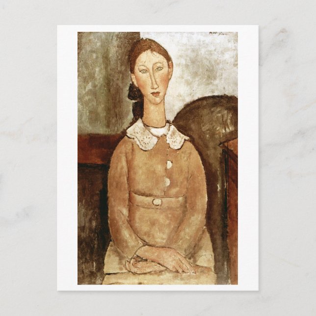 Postal Chica con vestido amarillo, Modigliani (Anverso)