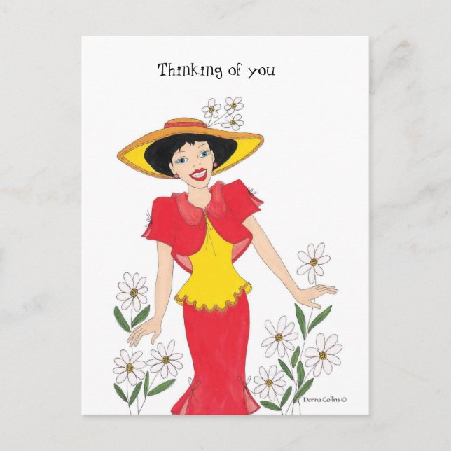 Postal Chica con vestido amarillo y rojo (Anverso)