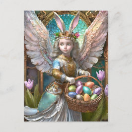 Postal Chica Con Vestido De Ángel Conejito De Pascua