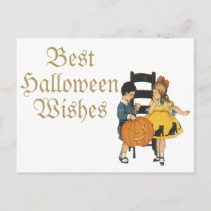 Postal Chica con vestido negro de Halloween