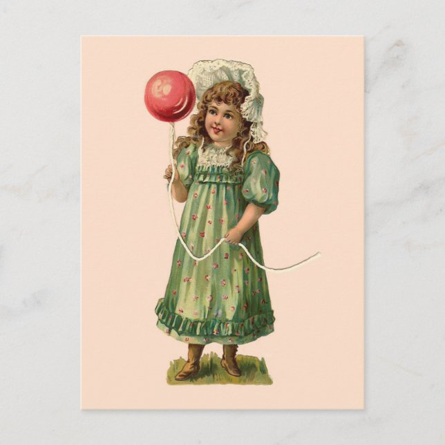 Postal Chica Con Vintage De Globo (Anverso)
