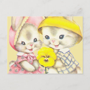 Postal Chica conejo + niño