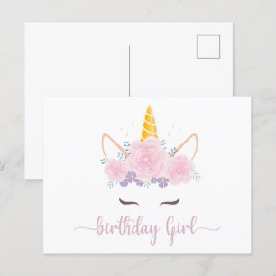 Postal Chica Cumpleaños Unicon de Letra Moderna