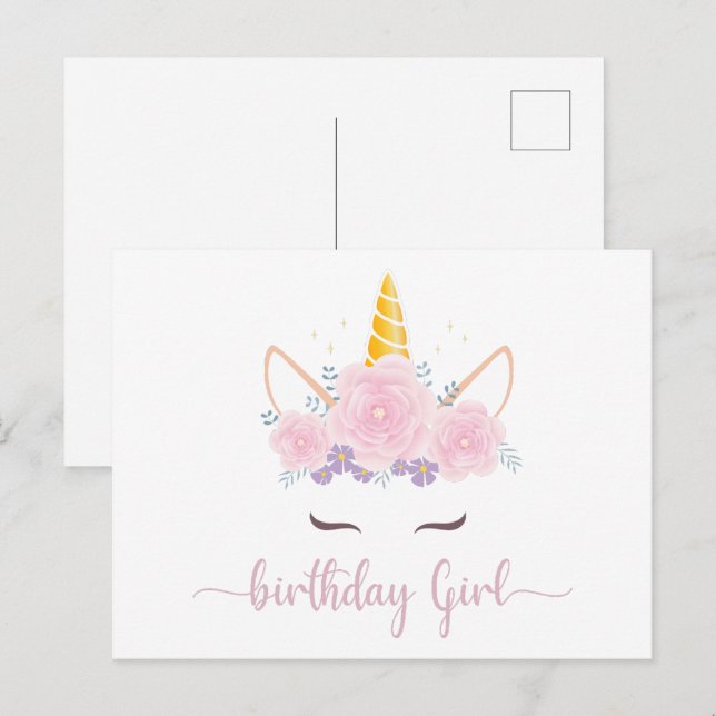 Postal Chica Cumpleaños Unicon de Letra Moderna (Anverso / Reverso)
