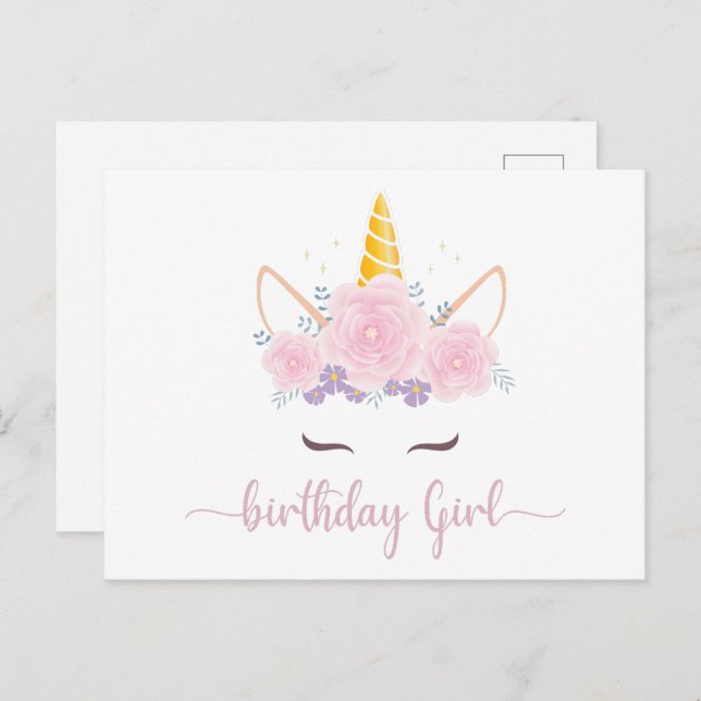 Postal Chica Cumpleaños Unicon Guión Moderno (Anverso / Reverso)