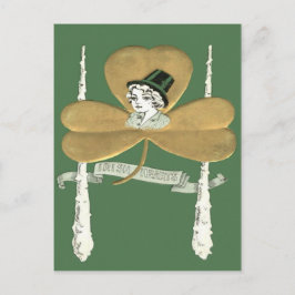 Postal Chica Cute Gold Shamrock Shillelagh