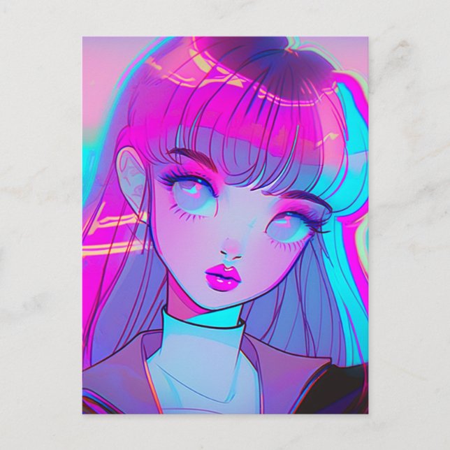 Postal Chica Cute Neon Anime (Anverso)
