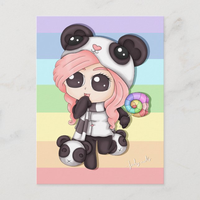 Postal Chica Cute Rainbow Anime Panda (Anverso)