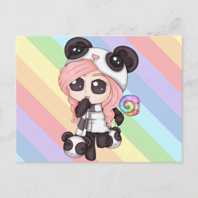 Postal Chica Cute Rainbow Anime Panda (Anverso)