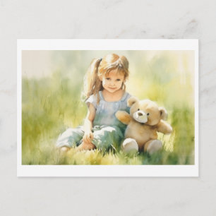 Postal Chica Cute Teddy Bear Ilustracion acuático