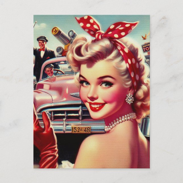 Postal Chica Cute Vintage de los años 50 (Anverso)
