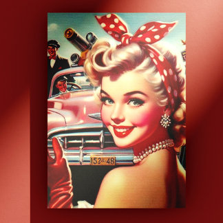 Postal Chica Cute Vintage de los años 50