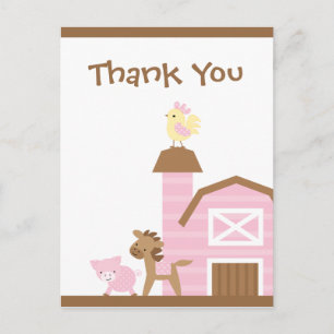 Postal Chica de animales de granja rosados gracias a la t