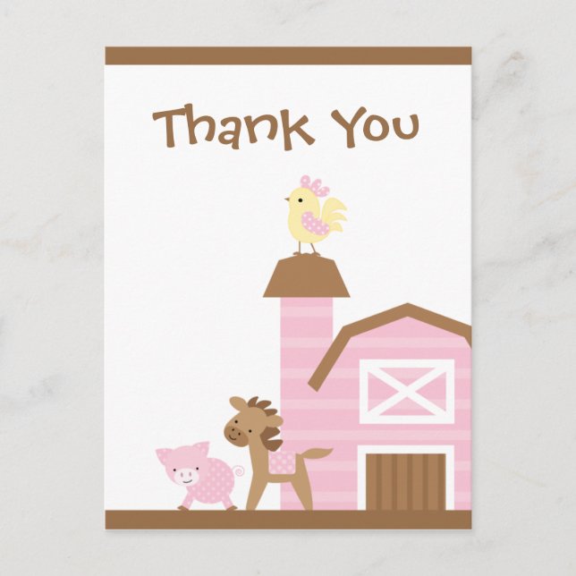 Postal Chica de animales de granja rosados gracias a la t (Anverso)