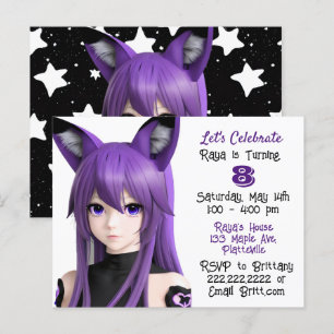 Postal Chica de Anime con Diadema de Oreja de Zorro Fiest