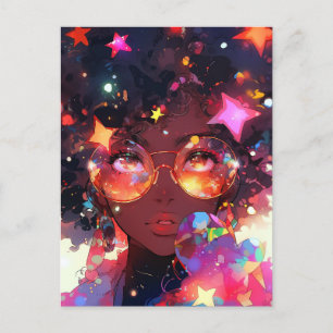 Postal Chica de anime cutto arte afroamericano