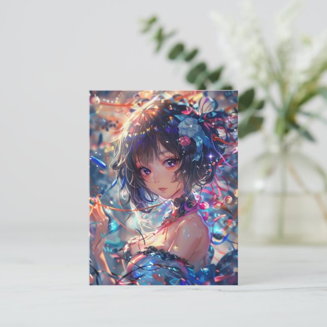 Postal Chica de Anime de Fantasía (Anverso de pie)