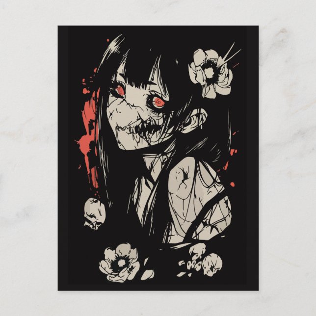 Postal chica de anime de terror (Anverso)