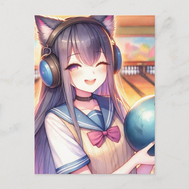 Postal Chica de anime en la fiesta de cumpleaños de Bowli (Anverso)