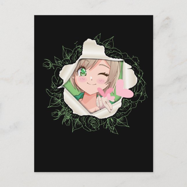 Postal Chica de anime kawaii ama a Otaku (Anverso)