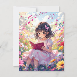 Postal Chica de anime lindo leyendo un libro