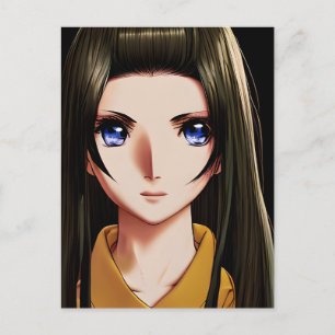 Postal Chica de anime morena de ojos azules de dibujos an