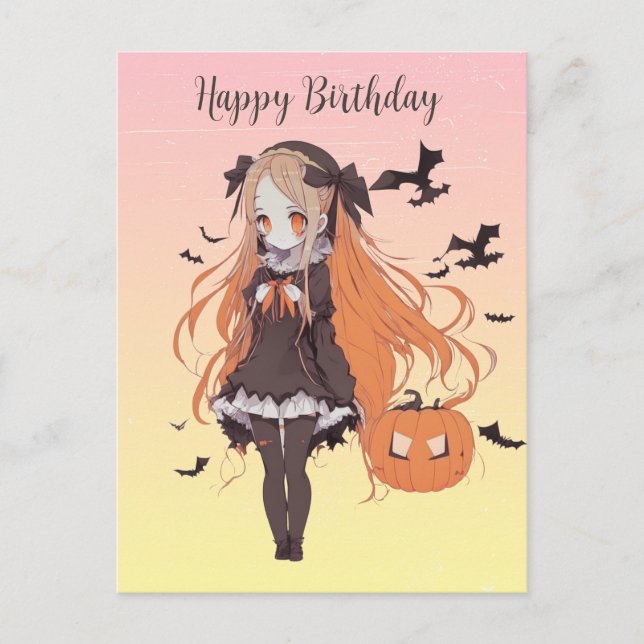 Postal Chica de anime personalizada de Halloween (Anverso)