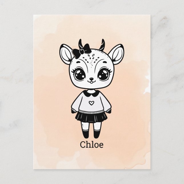 Postal Chica de Antelope Adorable - Diseño de Doodle Cuto (Anverso)