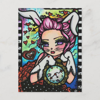Postal Chica de arte de la fantasía de la conejo blanco A