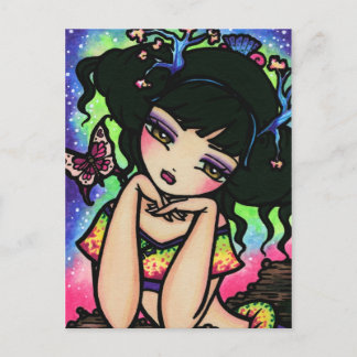 Postal Chica de arte de la mariposa asiática Mermaid Fant