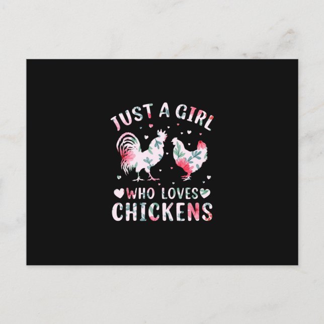 Postal Chica de arte de pollo que ama los pollos (Anverso)