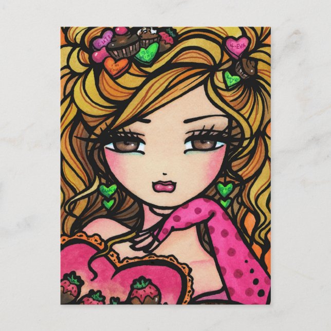 Postal Chica de arte Fantasy Fantasy Candy Chocolate Cora (Anverso)